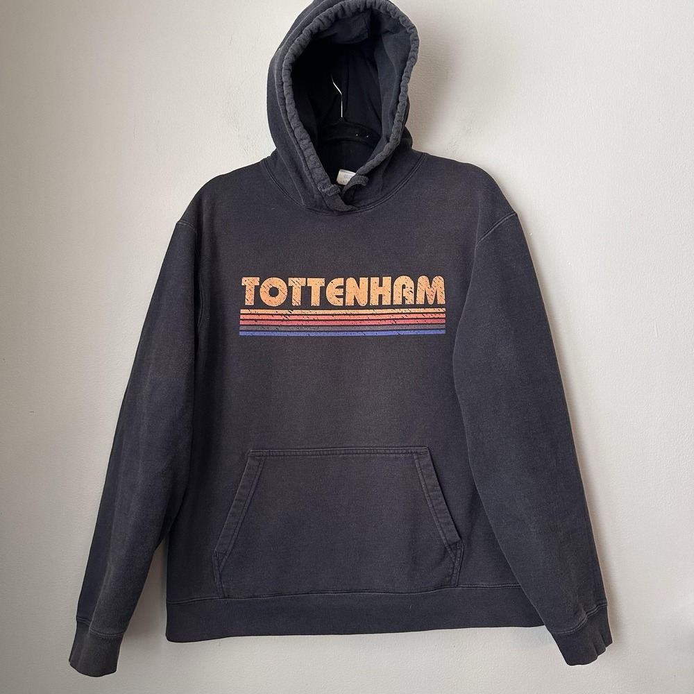 Tottenham Hotspur Hoodie Sweatshirt Mens Large Black‎ EPL Soccer Retro Graphic